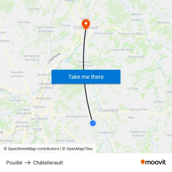 Pouillé to Châtellerault map