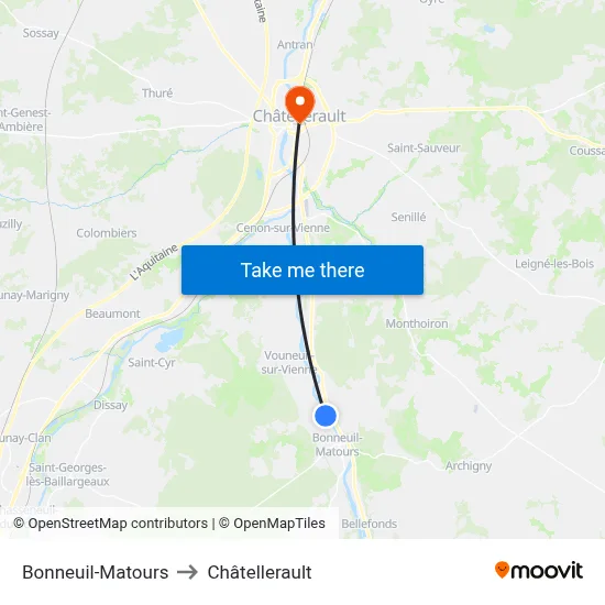 Bonneuil-Matours to Châtellerault map