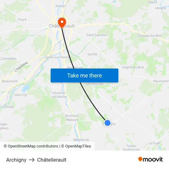 Archigny to Châtellerault map