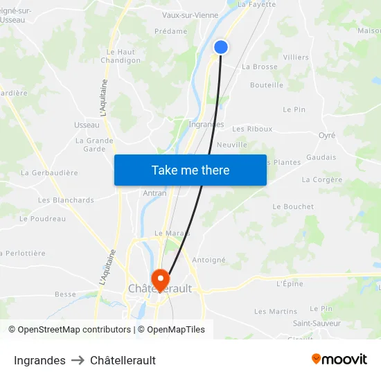 Ingrandes to Châtellerault map
