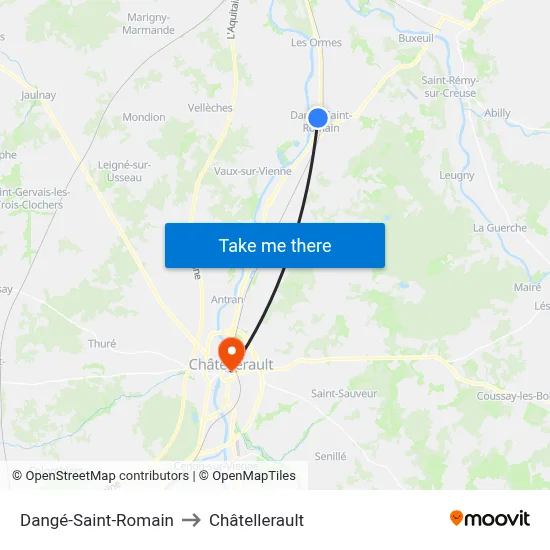 Dangé-Saint-Romain to Châtellerault map