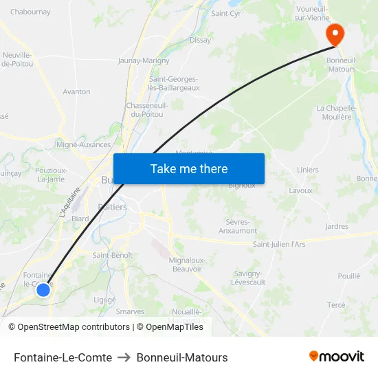 Fontaine-Le-Comte to Bonneuil-Matours map