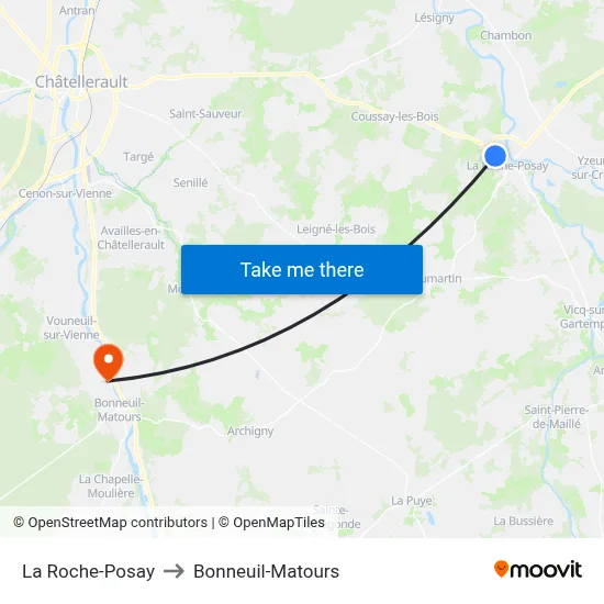 La Roche-Posay to Bonneuil-Matours map