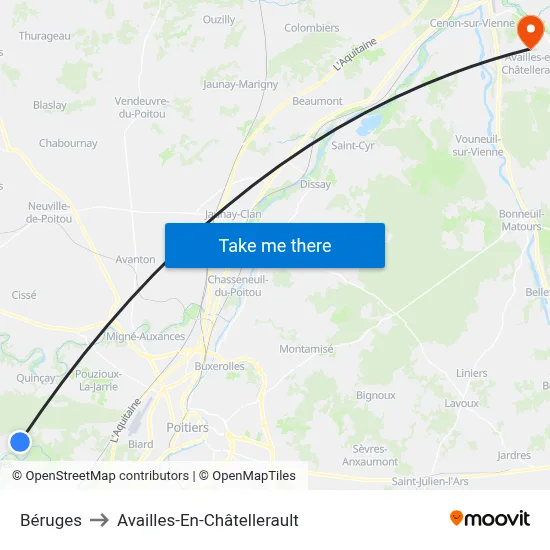 Béruges to Availles-En-Châtellerault map