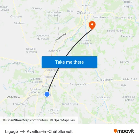 Ligugé to Availles-En-Châtellerault map