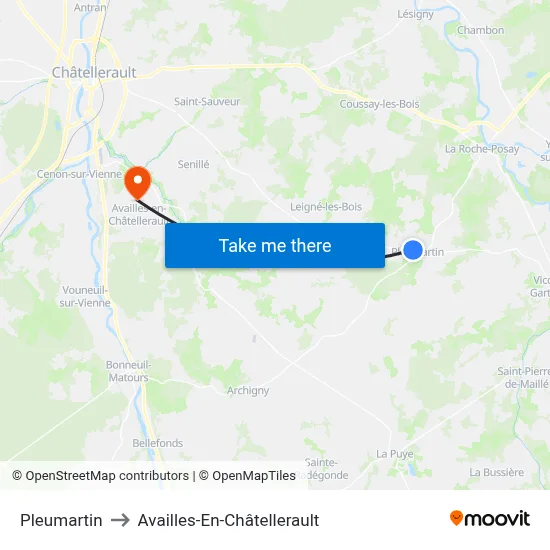 Pleumartin to Availles-En-Châtellerault map