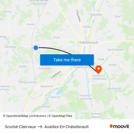 Scorbé-Clairvaux to Availles-En-Châtellerault map