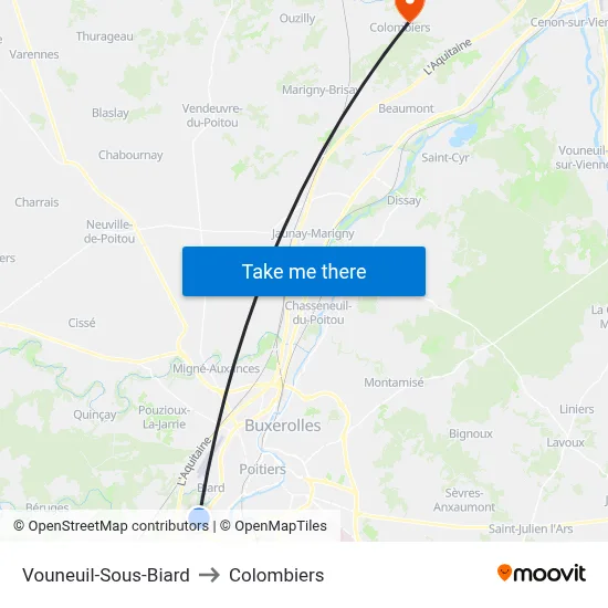 Vouneuil-Sous-Biard to Colombiers map