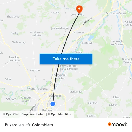 Buxerolles to Colombiers map