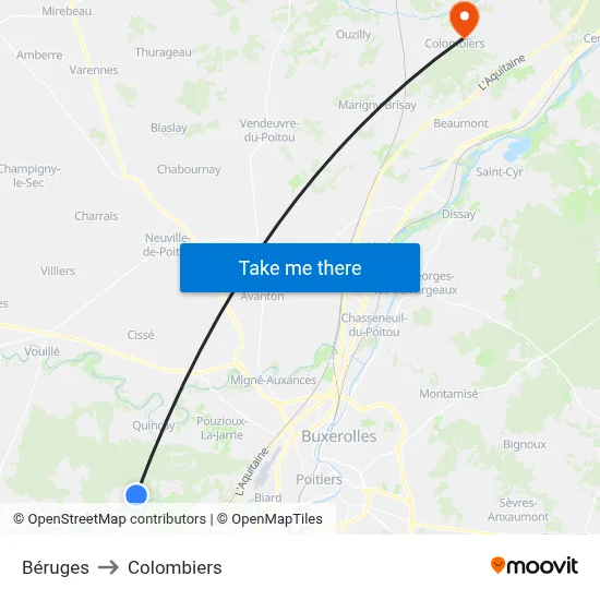 Béruges to Colombiers map