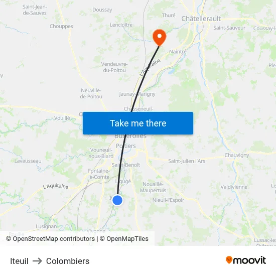 Iteuil to Colombiers map