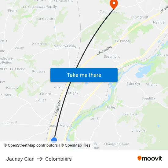 Jaunay-Clan to Colombiers map
