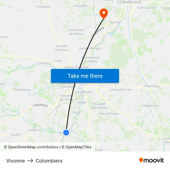 Vivonne to Colombiers map