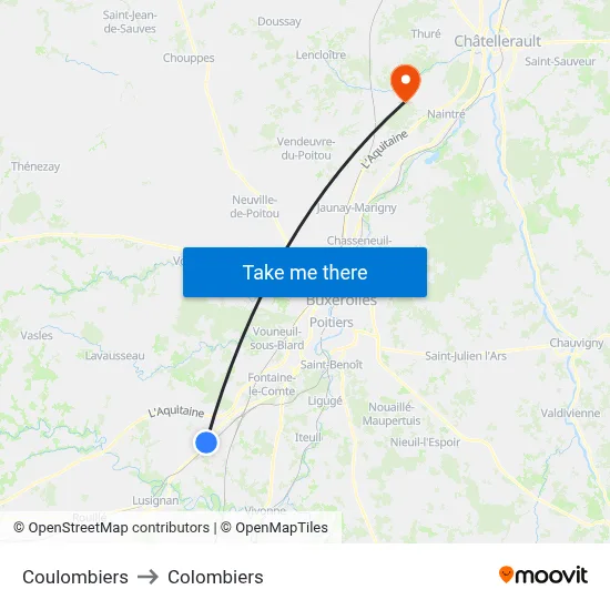 Coulombiers to Colombiers map