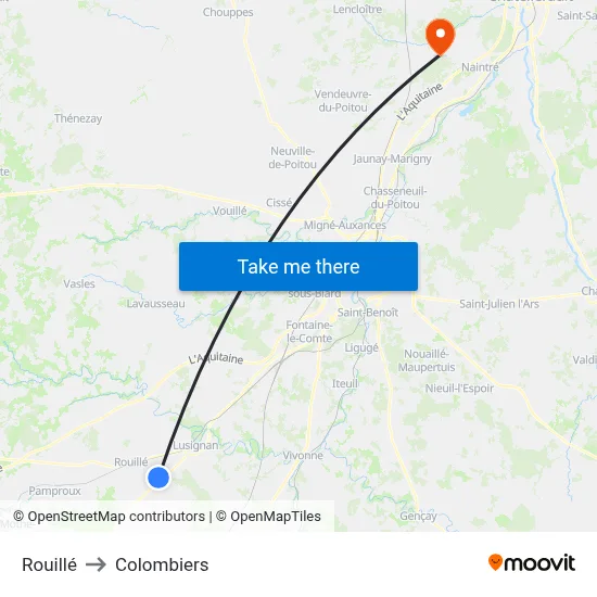 Rouillé to Colombiers map