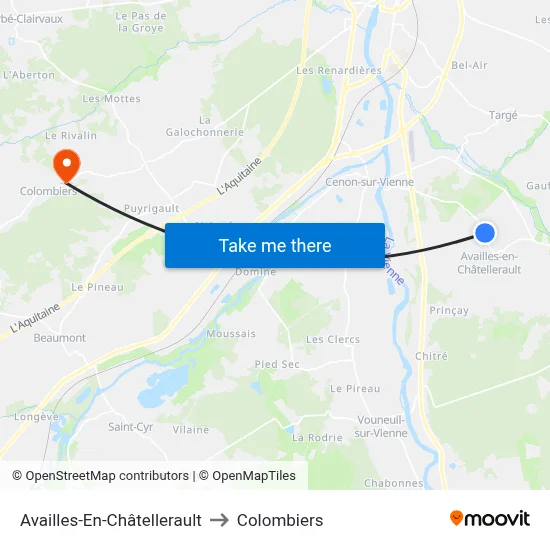 Availles-En-Châtellerault to Colombiers map