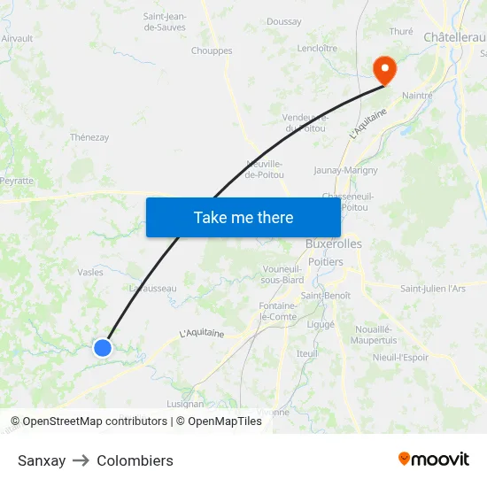 Sanxay to Colombiers map