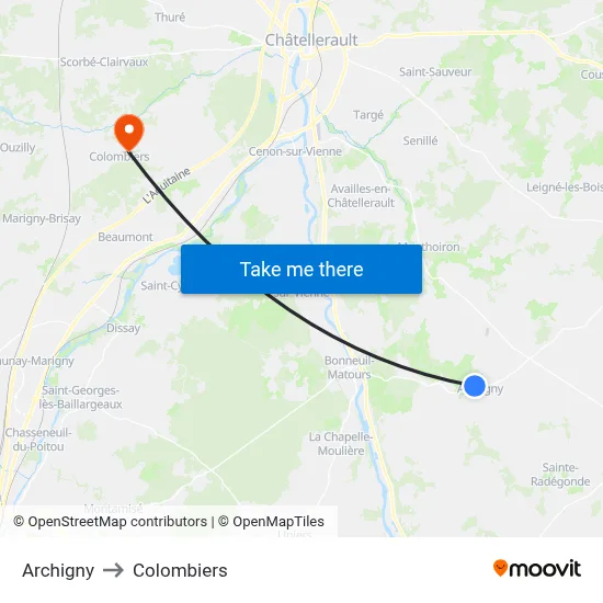 Archigny to Colombiers map