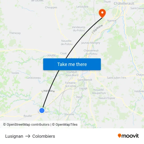 Lusignan to Colombiers map