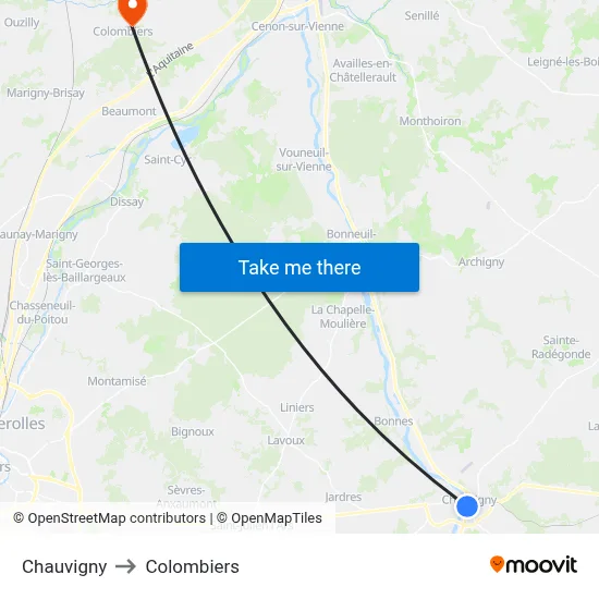 Chauvigny to Colombiers map
