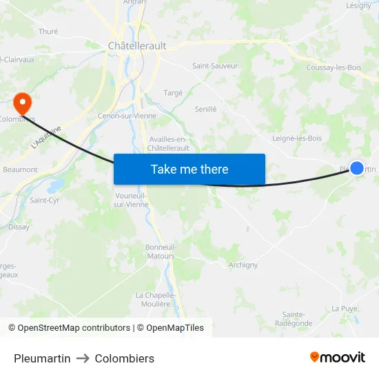 Pleumartin to Colombiers map