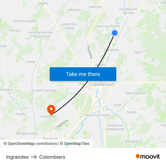 Ingrandes to Colombiers map