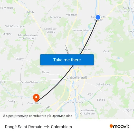 Dangé-Saint-Romain to Colombiers map