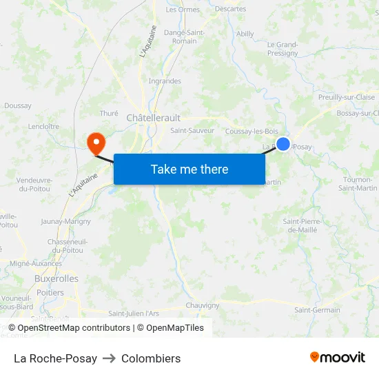 La Roche-Posay to Colombiers map