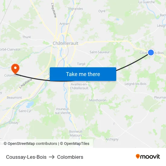 Coussay-Les-Bois to Colombiers map