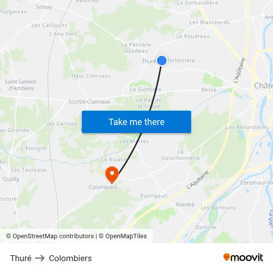 Thuré to Colombiers map