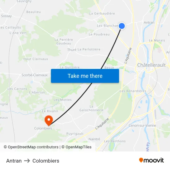Antran to Colombiers map
