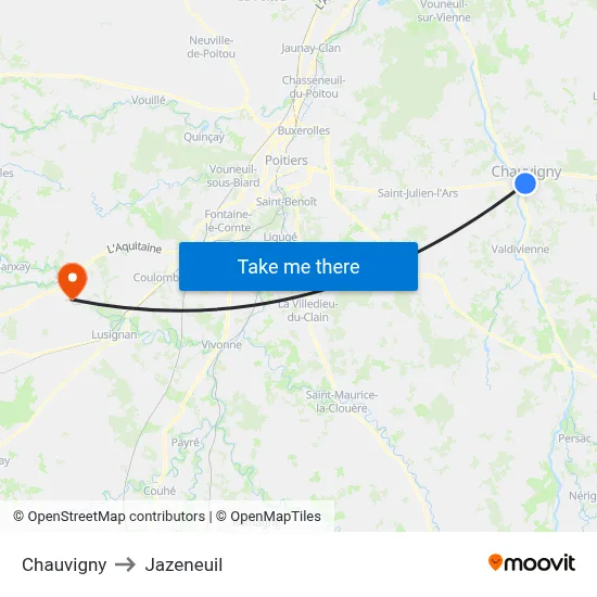 Chauvigny to Jazeneuil map