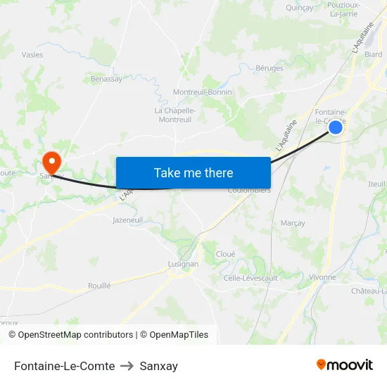 Fontaine-Le-Comte to Sanxay map