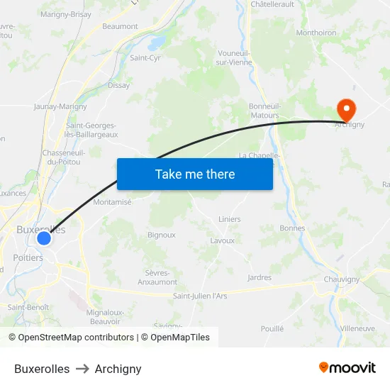Buxerolles to Archigny map
