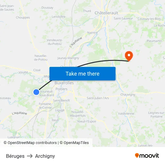 Béruges to Archigny map