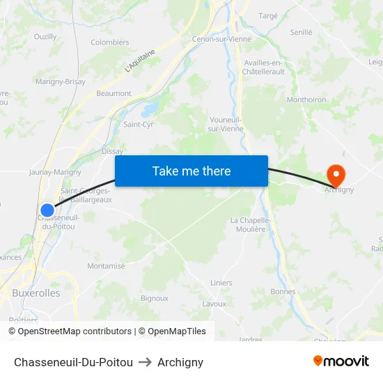 Chasseneuil-Du-Poitou to Archigny map