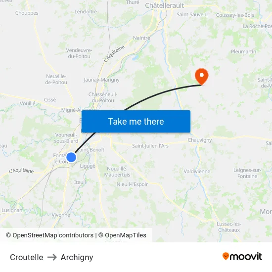 Croutelle to Archigny map