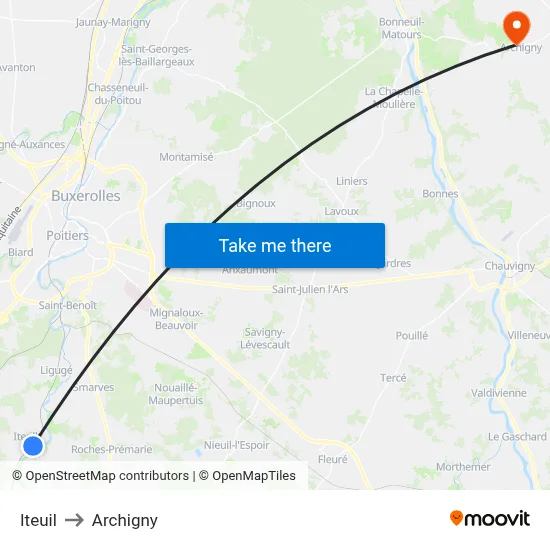 Iteuil to Archigny map