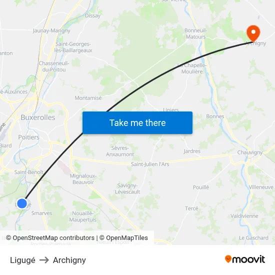 Ligugé to Archigny map