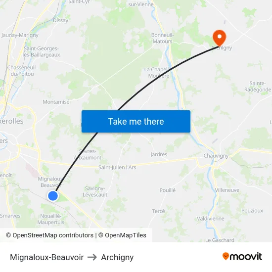 Mignaloux-Beauvoir to Archigny map