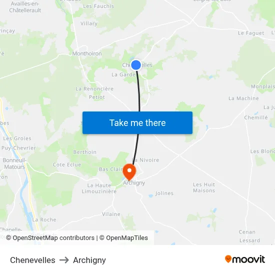 Chenevelles to Archigny map