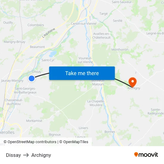 Dissay to Archigny map