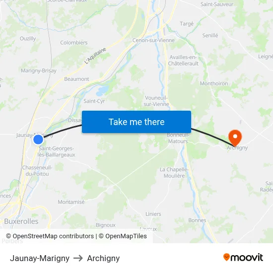 Jaunay-Marigny to Archigny map