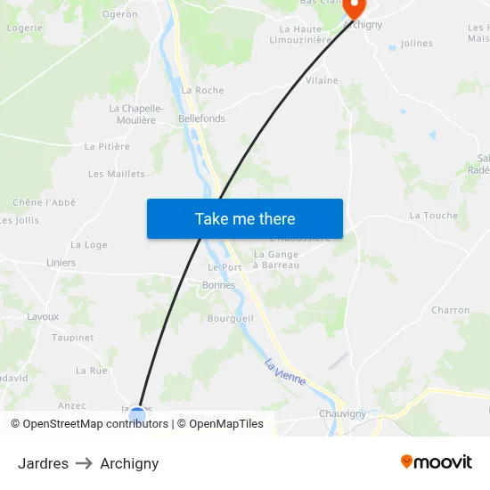 Jardres to Archigny map
