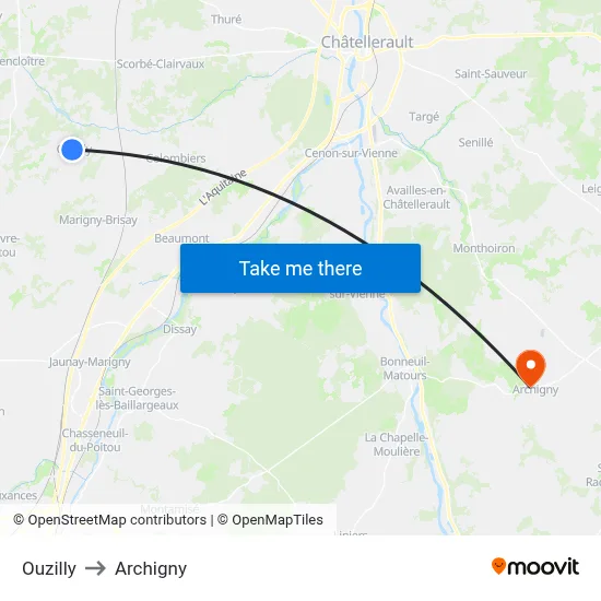 Ouzilly to Archigny map
