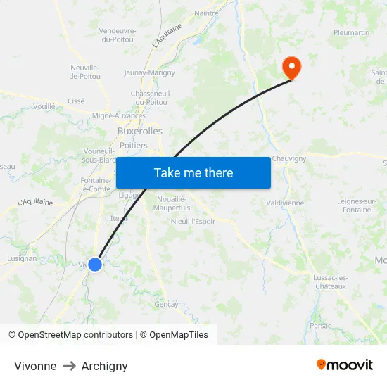 Vivonne to Archigny map
