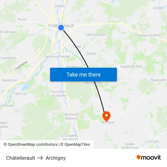 Châtellerault to Archigny map