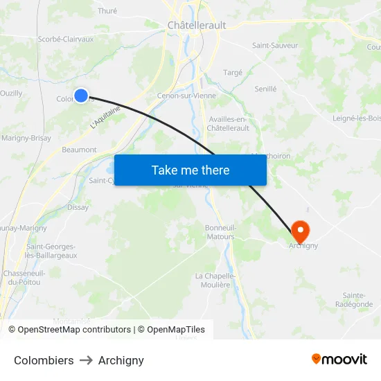 Colombiers to Archigny map