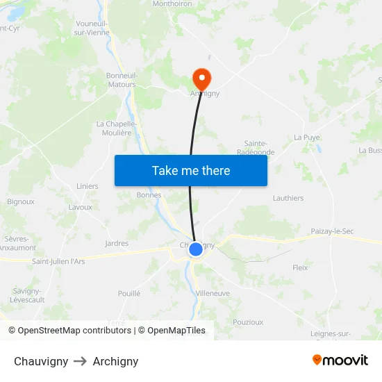Chauvigny to Archigny map