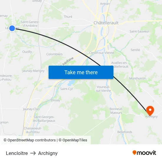 Lencloître to Archigny map